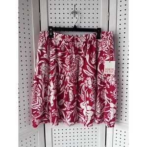 NWT Knox Rose XL Red Floral Pull On Lined Skirt Tropical Resort‎ Beachy Hawaiian